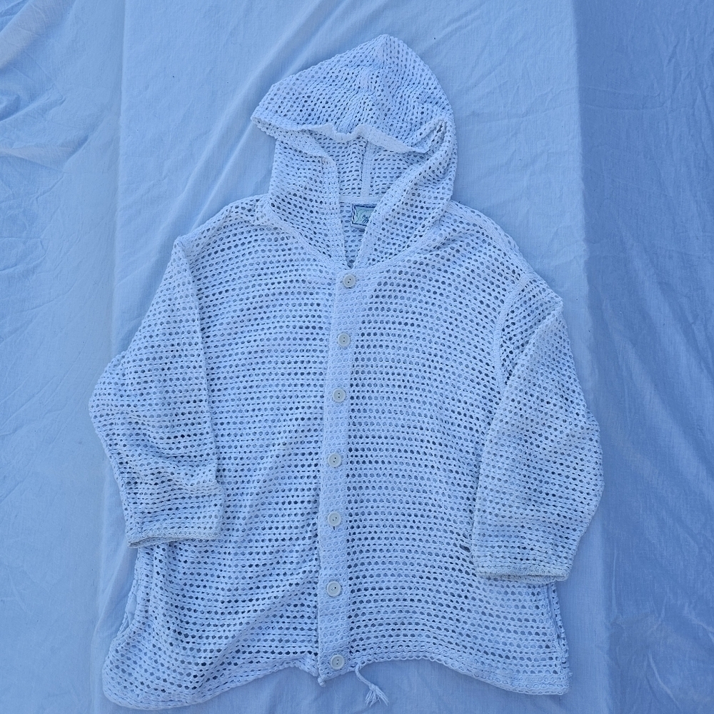 Baja blue crochet white jacket with hood size